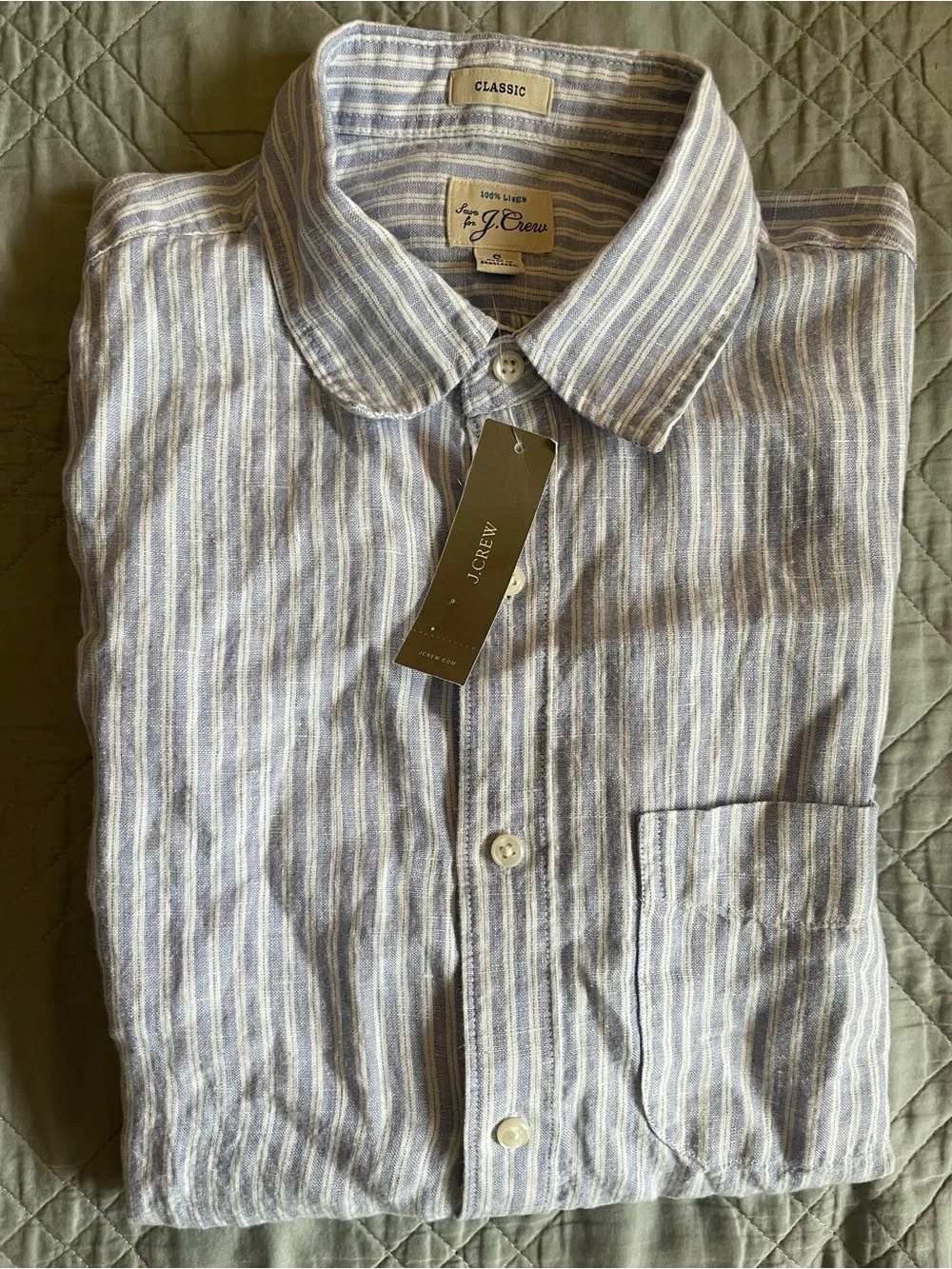 J. Crew Short-sleeve point-collar linen shirt in stripe in Blue Size S CU871